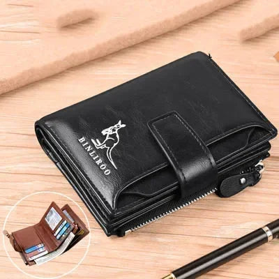 Leather Men’s Wallet Luxury Mens Purse Male Zipper Card Holders with Coin Pocket Rfid Wallets Gifts for Men Money Bag