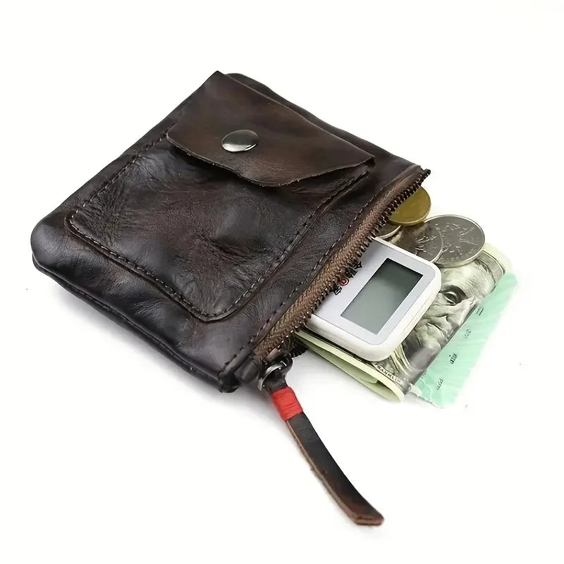 Cowhide Wallet Men's Leather Wallet Genuine Leather Men's Wallet Minimalist Wallet Credit Card Holder Earbuds Pouch