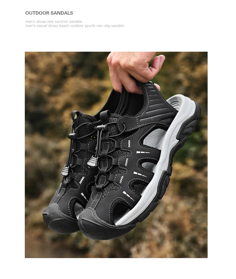 Jumpmore Fashion Men's Leather Sandals Summer Outdoor Hiking Shoes Size 38-45
