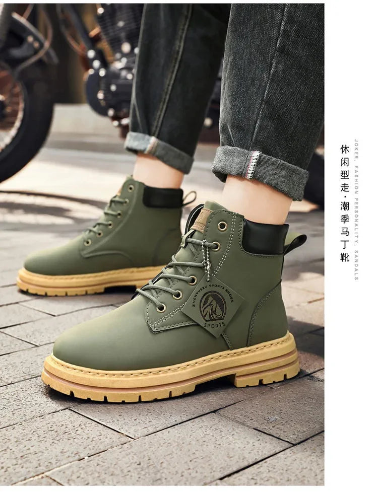 Men's Footwear Resistant Waterproof High-top Motorcycle Boots Soft Bottom Work Clothes Anti-slip Yellow Boots Men Cowboy Boots