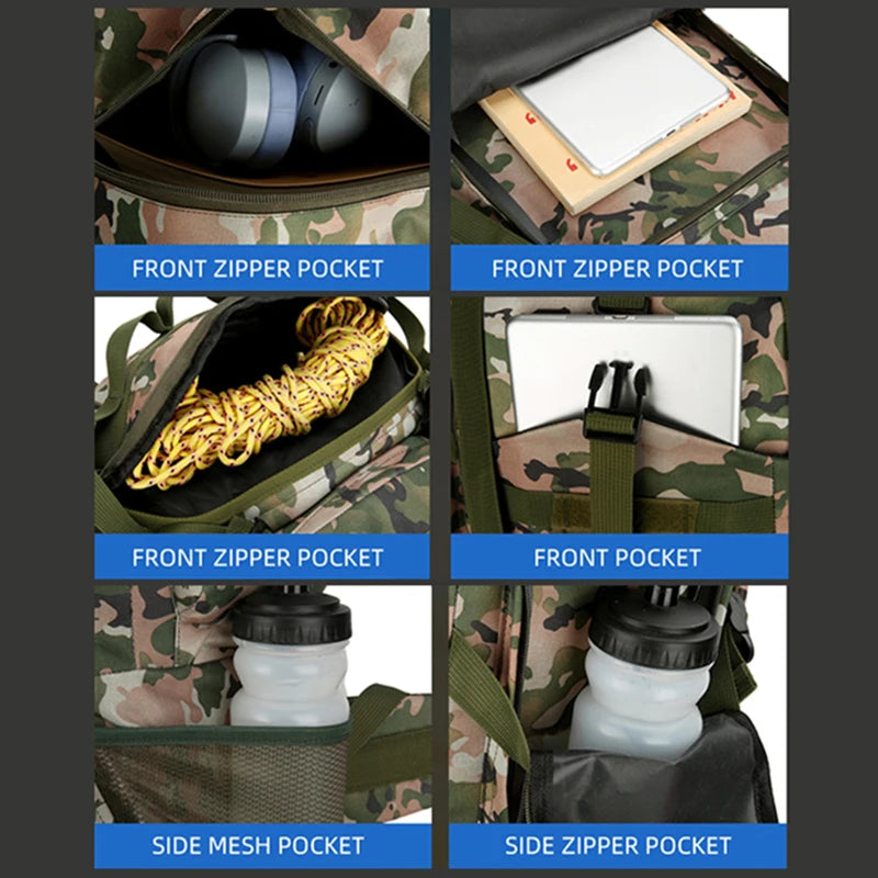 90L Travel Bag Camping Backpack Tactical Hiking Climbing Bags Outdoor Mountaineering Large Sport Bag Men Luggage Molle Rucksack