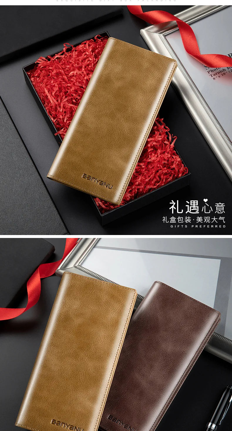 Banyanu Leather Factory Wallet Men's Long Leather Ultra Thin Anti theft Brushed Leather Wallet with Zipper Leather Wallet