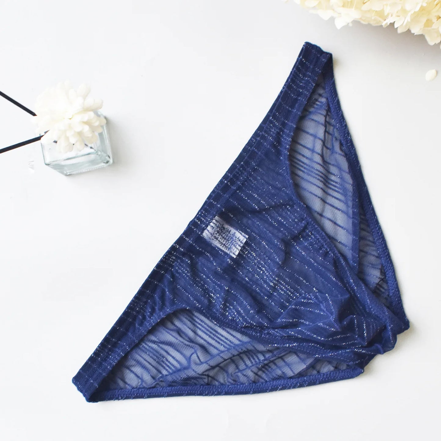 Men's sexy underwear, transparent and fun mesh thin transparent quick drying triangle pants, low waist breathable underwear