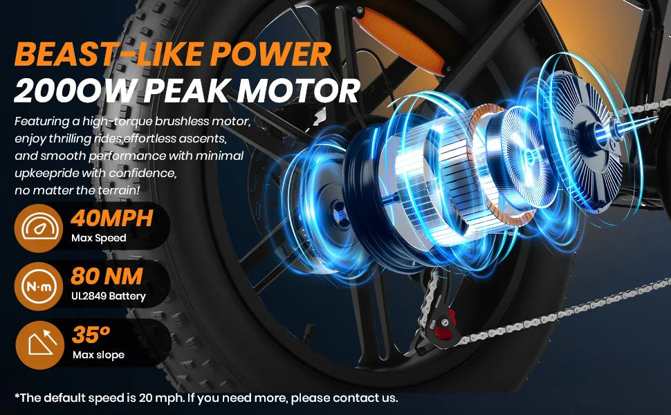 1000W Ebike for Adults,  20" Fat Tire Electric Bike, NFC & Password Unlock, 48V 15/25Ah 60-80 Miles 33-40MPH Electric Bike Moped