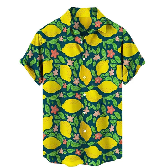Men's Shirt  Fruit Pear Lemon 3d Printing Top Spring Summer Casual Hawaiian Blouse Lapel Short Sleeves Oversized Shirts Tops