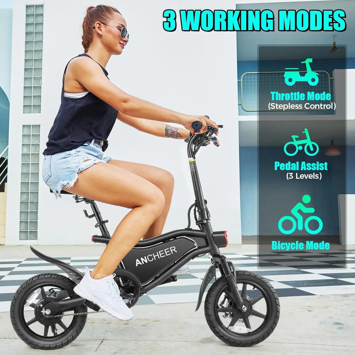 Folding Electric Bike for Adults, 374Wh Ebike, 20MPH Electric Bikes, 14" Foldable Electric Bicycle, 20-50 Miles, Customized