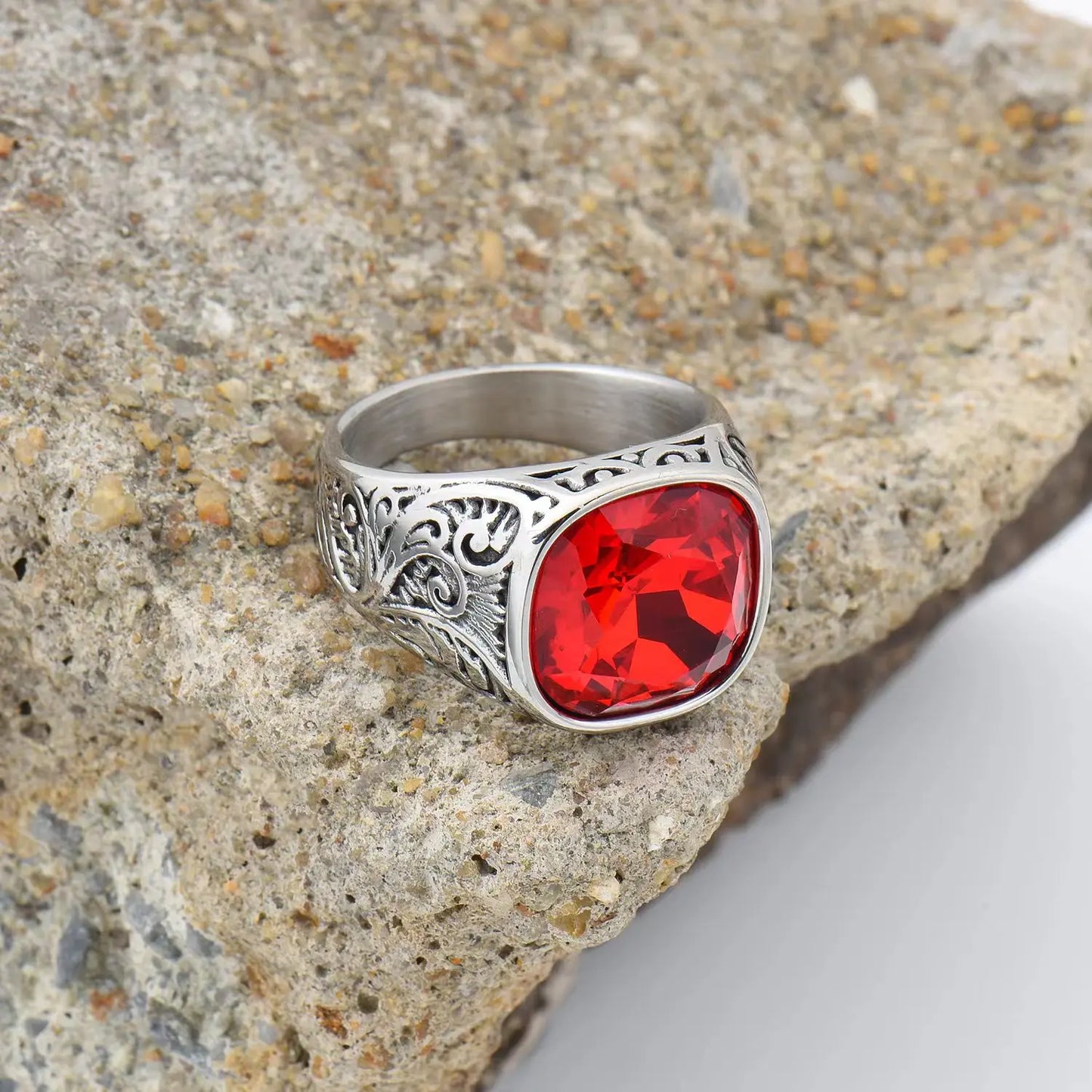 Men's High Quality 316L Stainless Steel Multi-color Gemstone Style Rings