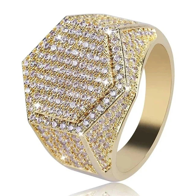 Milangirl Big Hip Hop Rhinestone Men Out Bling Square Ring   Pave Setting CZ Wedding Engagement Rings Top Quality