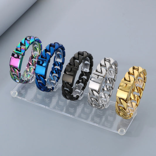 HAOYI Dropshipping 20mm Gold Color Bracelet Bangle Men's Heavy Chunky Link Chain Bracelet Fashion Jewelry Gifts