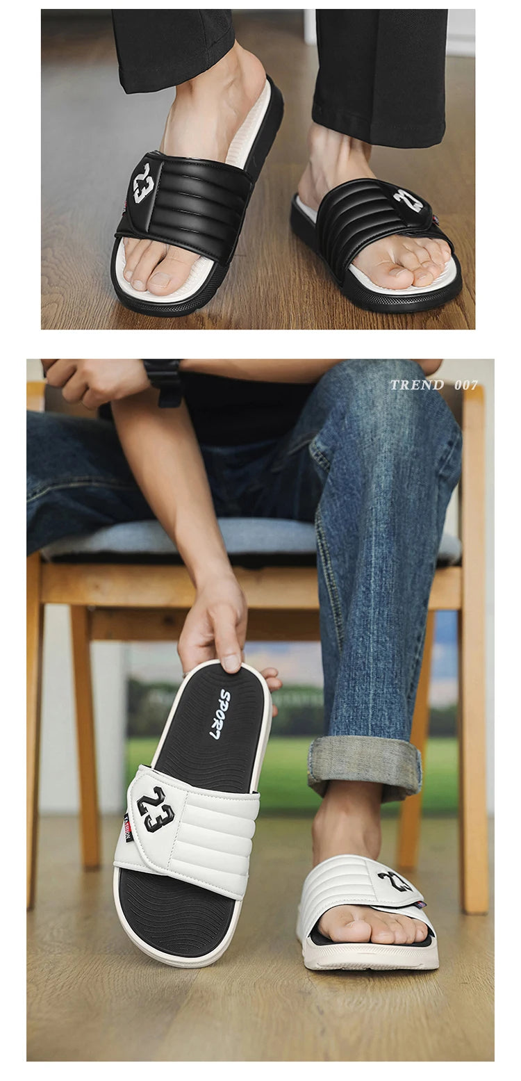 Men's fashion slippers comfortable flat home bathroom slippers soft-soled outdoor beach shoes plus size slippers men 39-47