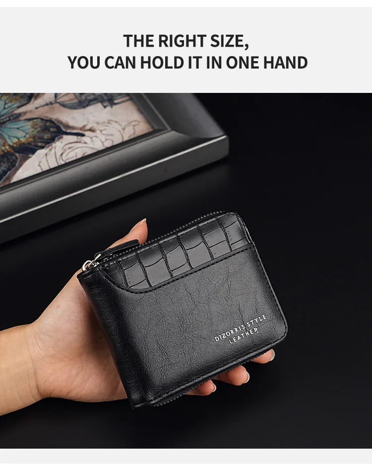 Leather Men’s Wallet Luxury Mens Purse Male Zipper Card Holders with Coin Pocket Rfid Wallets Gifts for Men Money Bag