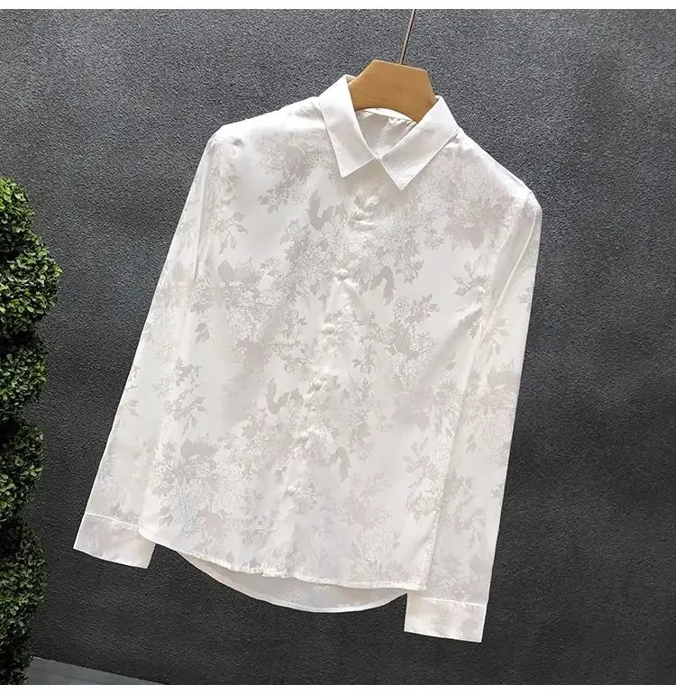 Men's High-end Shirt Spring and Autumn Summer Long-sleeved Handsome Dark Pattern Shirt Slim and Trendy Brand Versatile Top