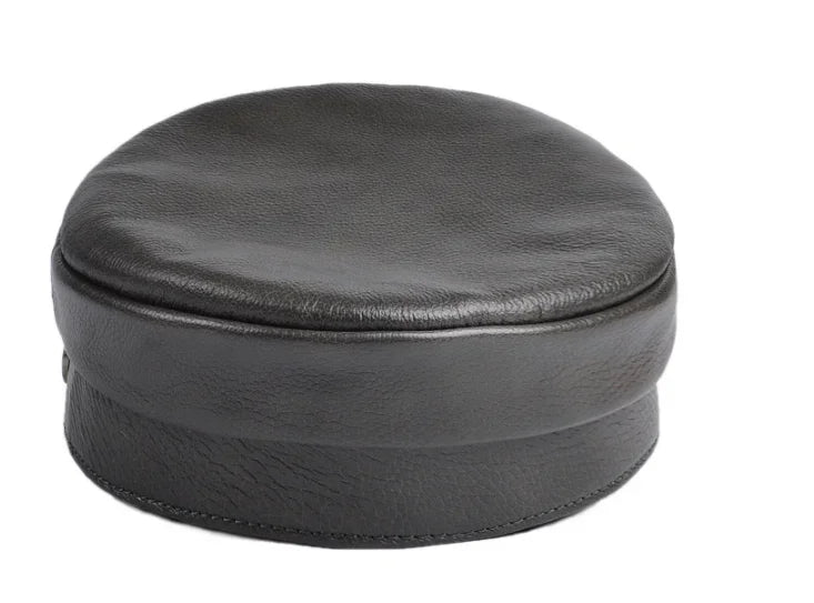 Unisex German Military Cap Man Genuine Leather Flat Top Hat Korean Fashion Eagle Mark Chain Punk Locomotive Casquette Male