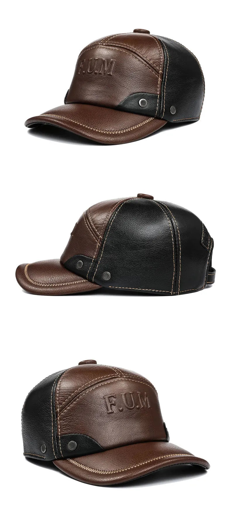 New Autumn Winter Men's Genuine Leather Cap Natural Cowhide Baseball Caps Thickened Warm Coldproof Ear Protection Earmuffs Hats