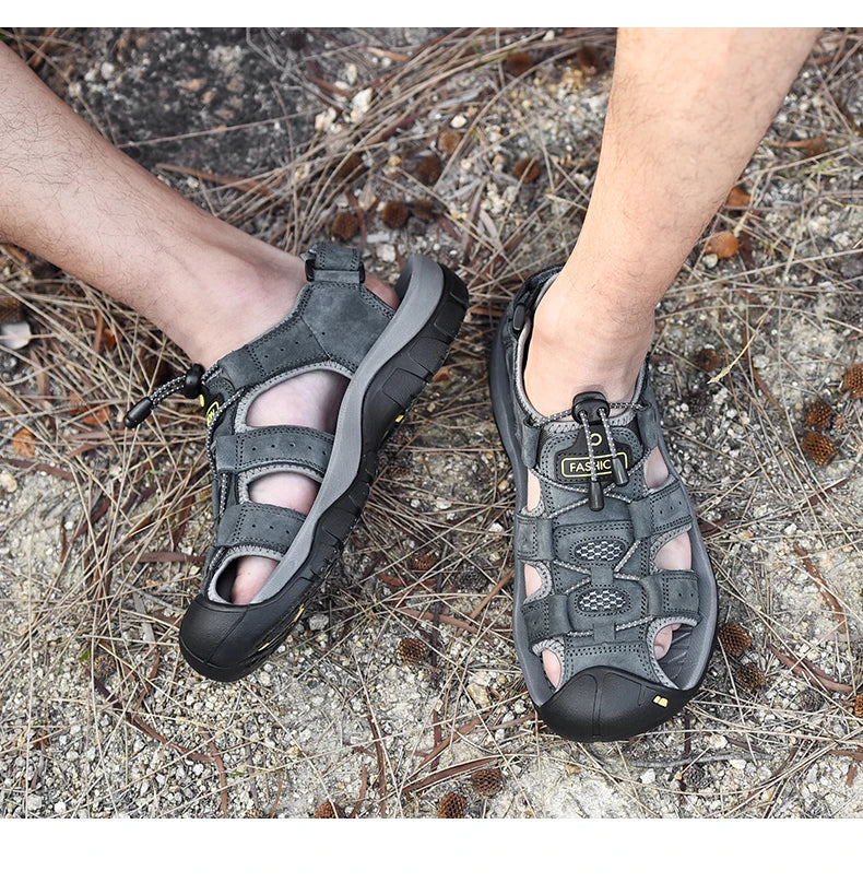 2025 Genuine Leather Men Shoes Summer New Large Size Men's Sandals Men Sandals Fashion Sandals Slippers Big Size 38-47