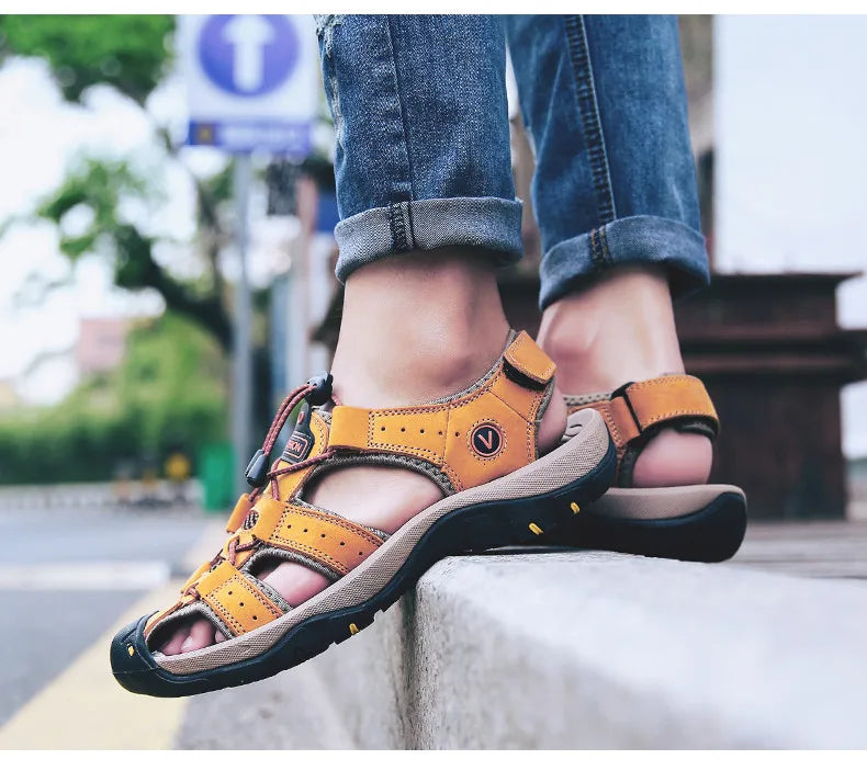 2025 Genuine Leather Men Shoes Summer New Large Size Men's Sandals Men Sandals Fashion Sandals Slippers Big Size 38-47