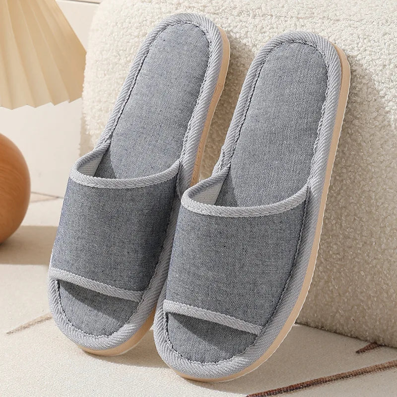 Men Linen Slippers Couples Fashion Women Casual Home Slippers Indoor Floor Flat Shoes Sandals Slides Four Seasons At Home