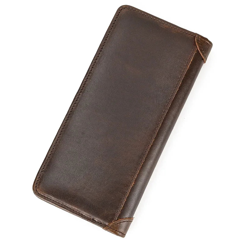 Casual Long Wallet Men Mobile Phone Male Long Purse Bifold Card Wallet Natural Cow Skin Leather Purse Men Business  Card Holder