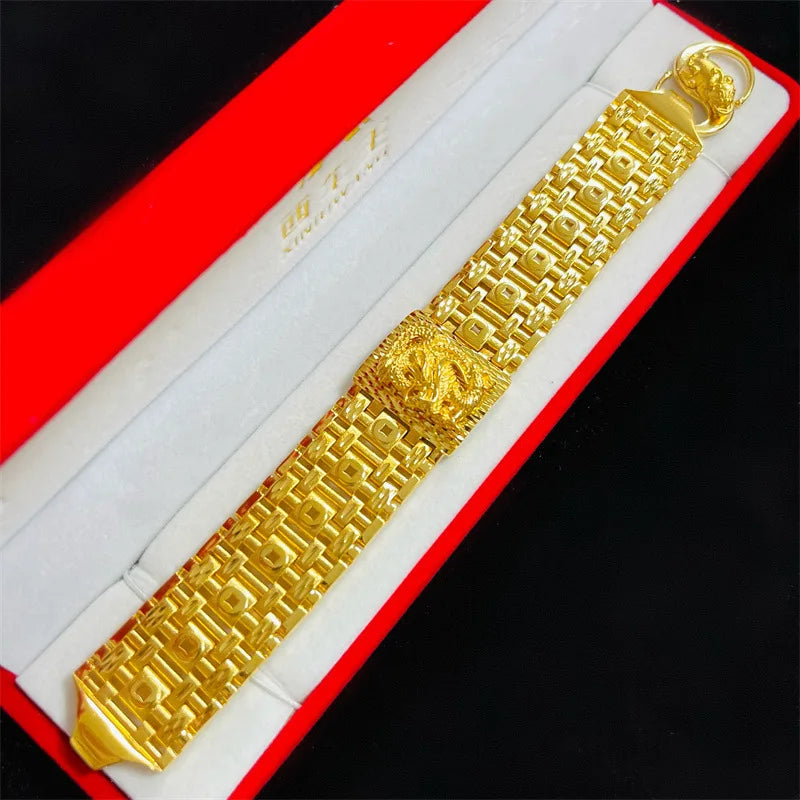 NovaGlod Exquisite craftsmanship 24K real gold embossed dragon bracelet money watch bracelet men's domineering dragon 9999 hand