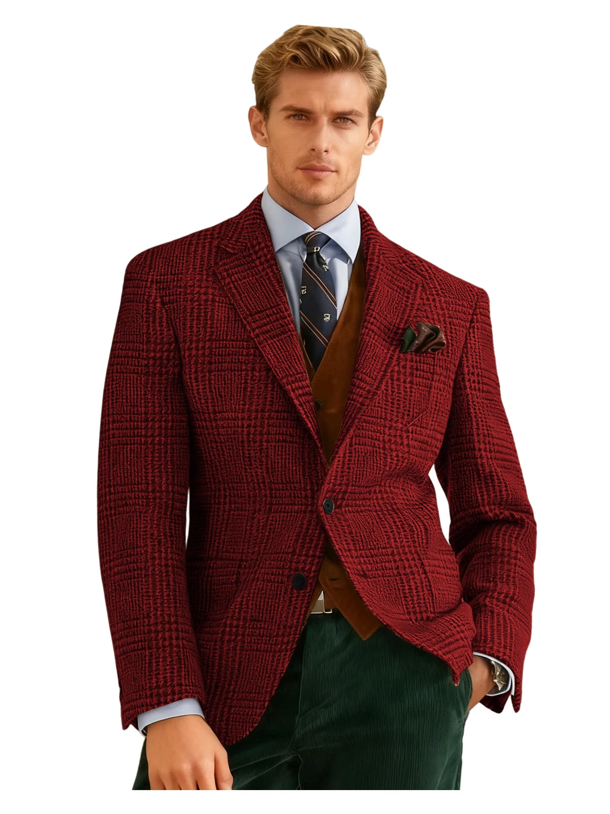Autumn Winter Men's Suits Jacket Formal Single-Breasted Plaid Blazer Tweed Wear Tuxedos Business Casual Party Men Sport Coats