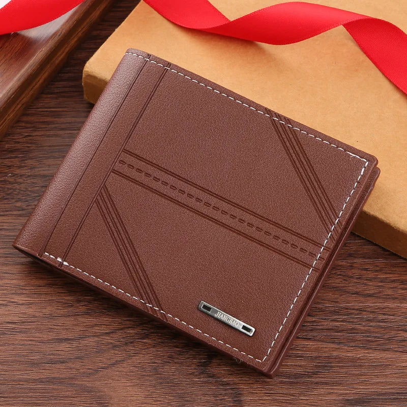 Men's Wallet Mens Short Wallet Youth Fashion Horizontal Soft Leather Business Wallet Credit ID Card Holder Wallet Billfold Purse
