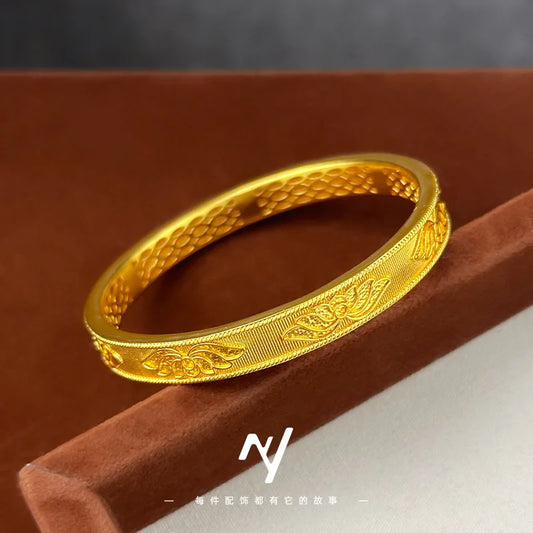 24k Gold Real 9999 Golden Broken Bingbing Bangles Flash Solid Bracelet Women's Temperament Fine Jewelry Set Ring Bracelet
