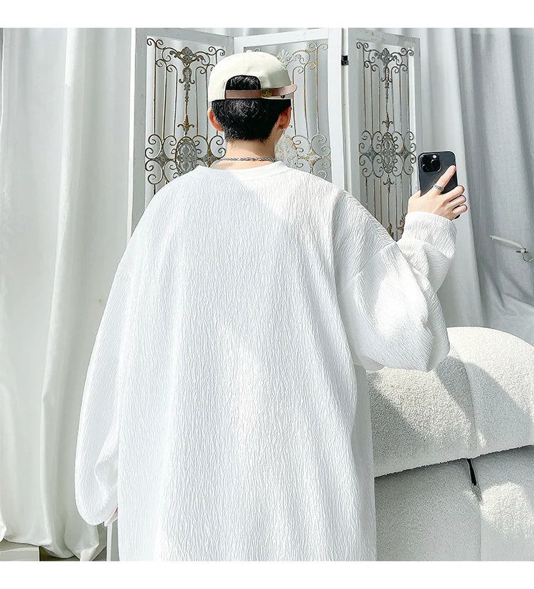 Men's High Street Long Sleeve T-Shirt - Trendy Casual Top Loose Fit Comfortable Wear, Modern Minimalist Style, Everyday Essentia