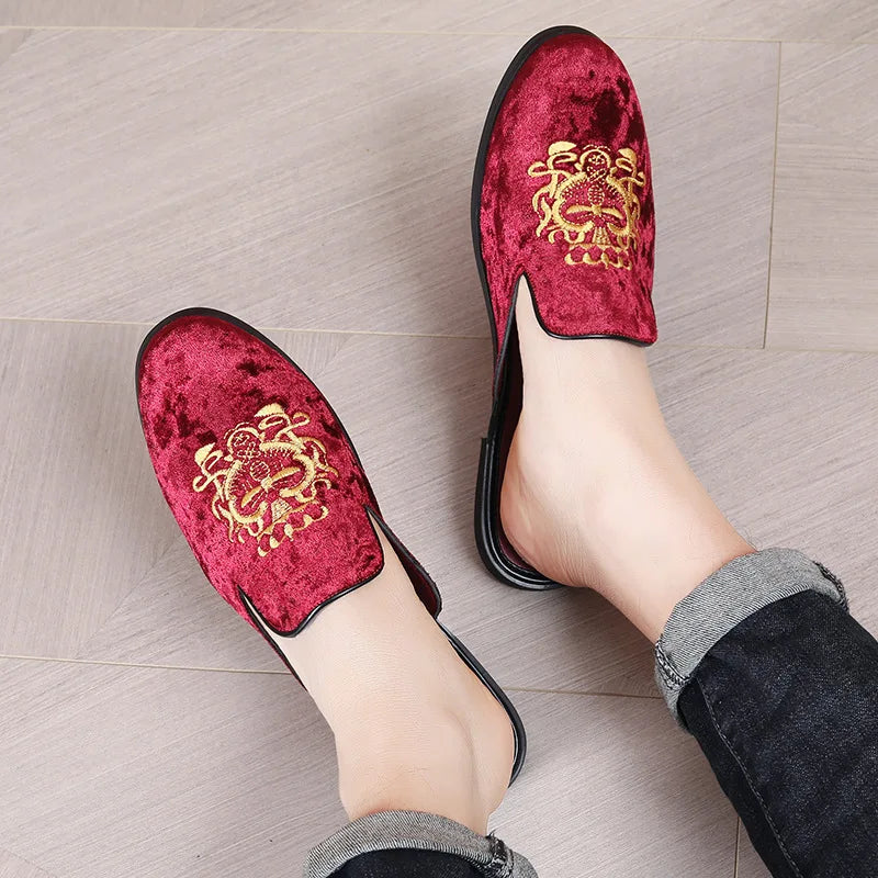 2025 New Male Casual Mules Moccasins Breathable Loafers Men's Tassels Half Slippers Suede Leather Shoes Zapatos Hombre