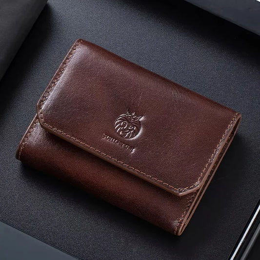 Genuine Leather Wallet For Men RFID Protection High Quality Trifold Short Purse With Coin Pocket Credit Card Slots