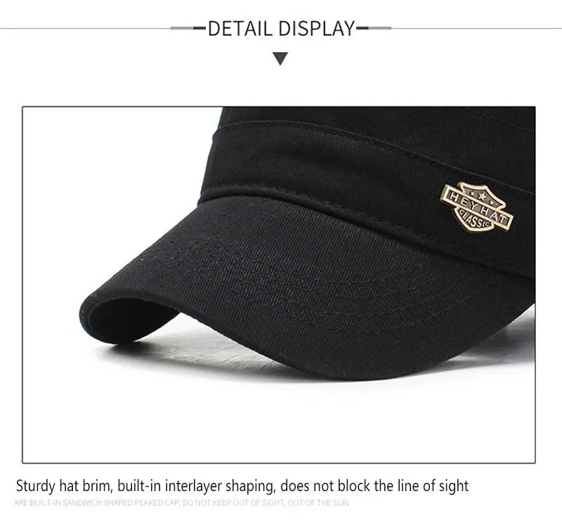 Men  Cap Summer Autumn Casual Cadet Hat Flat Top Caps Female Vintage Hats Bone Man Cap Fashion Shade Cotton Cap