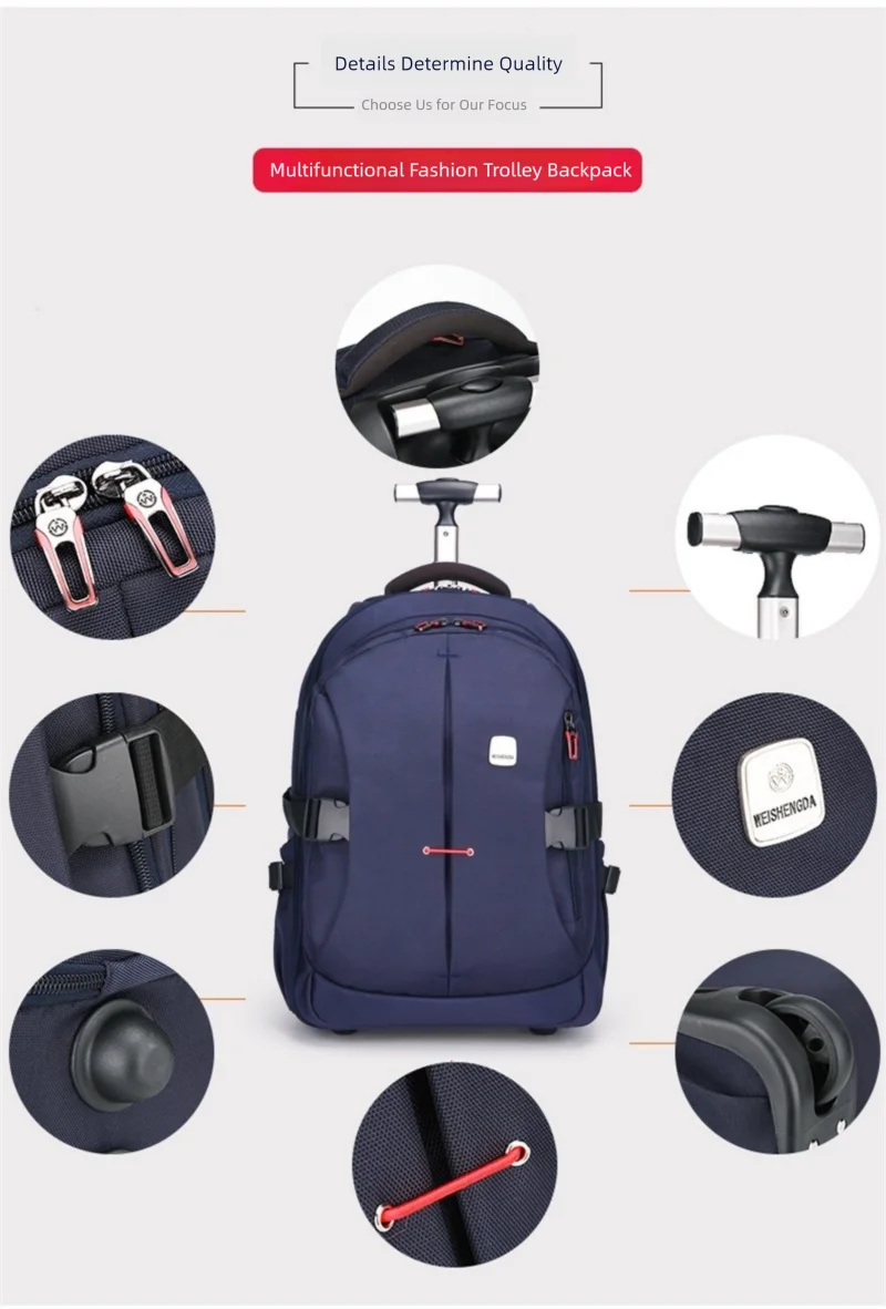 Airline Approved Carry On Backpack for Men Large Capacity Luggage with Telescopic Handle Durable Wheels TSA Friendly Travel Bag