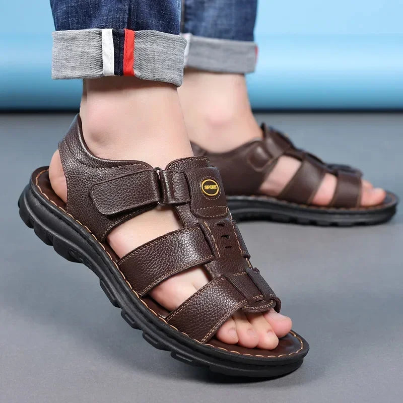 Genuine Leather Men Sandals High Quality Causal Shoes for Men Outdoor Non-slip Beach Shoes Fashion Designer Cowhide Men Slippers