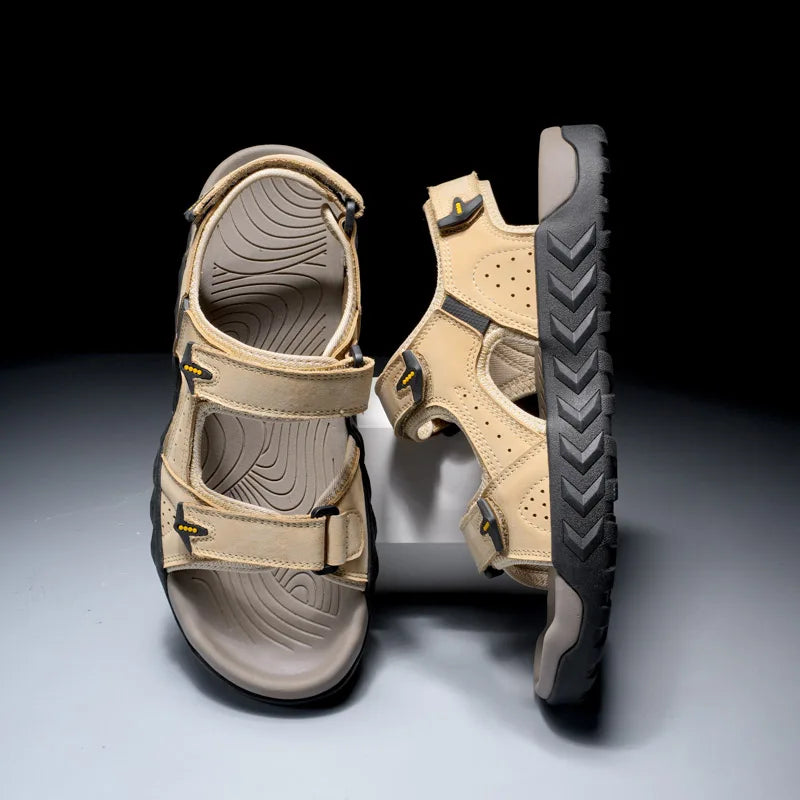 Men's Outdoor Genuine Leather Sandals High-quality Summer Non-slip Beach Sandals Fashion Breathable Walking Soft Bottom Sneakers