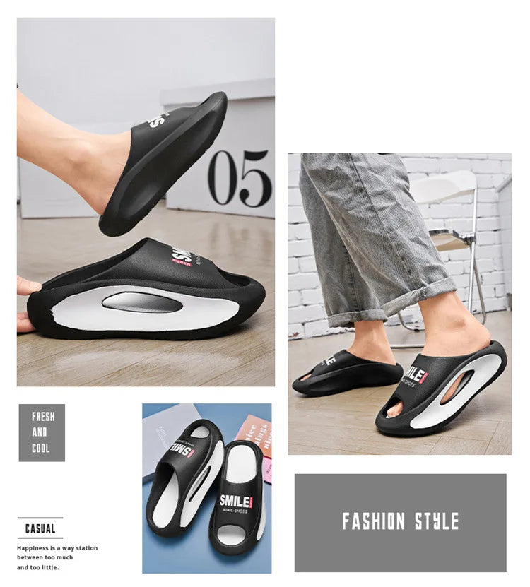 Men Slippers 2024 New Slides with a Sense High Aesthetic Value External Wear Anti Slip Thick Bottom, Beach Cool Slippers for Men