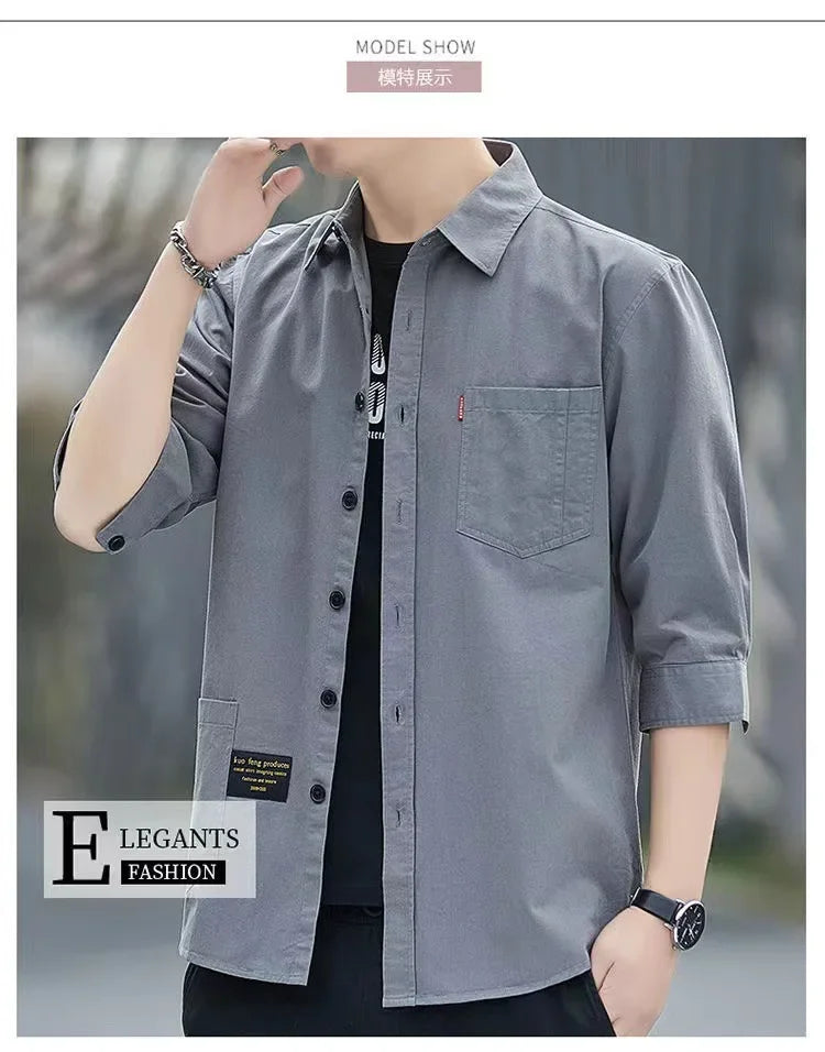 Men shirts Summer Men's clothing Short-Sleeved shirts & blouses Daily Solid Color Stand-Up Collar Casual Beach Style Male Shirt