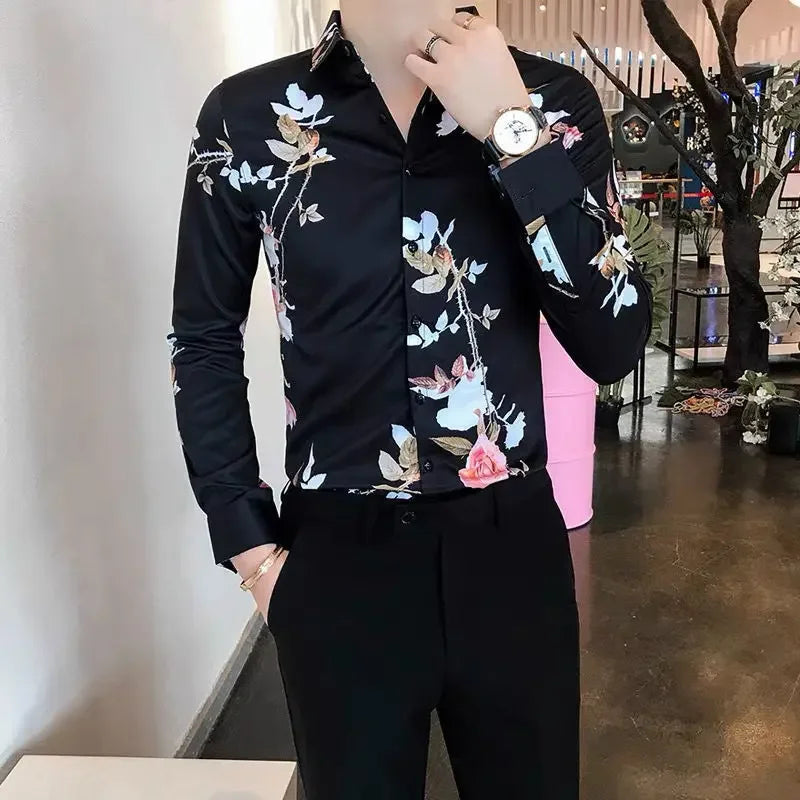 Shirts For Men White With Print Man Shirt Long Sleeve Printed New In Collar Asia S Korean Popular Clothes Trend Original Tops