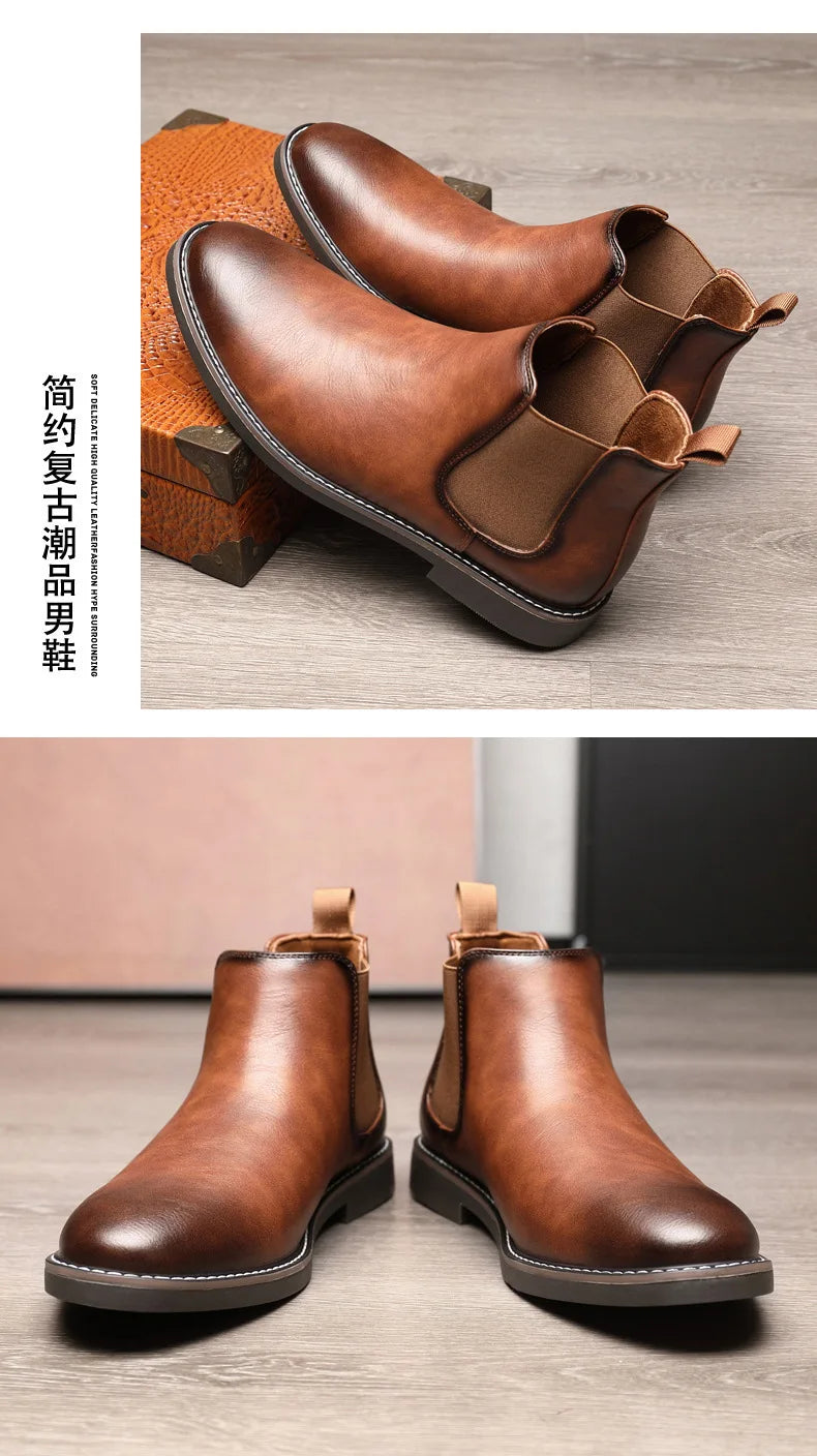 40~46 Men Chelsea Boots Brand Retro Comfortable 2024 Fashion Men Boots