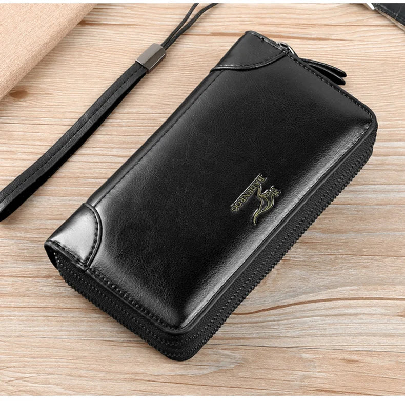 High Quality Pu Leather Wallet Men's Long Zipper Wallet for Men RFID Blocking Business Clutch Bag Credit Card Holder Man Purse