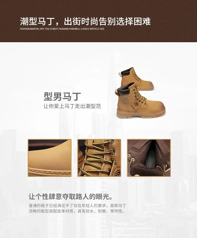 2024 New Men Boots Fashion Motorcycle Ankle Boots for Waterproof Hiking Boot Winter Chelsea Retro Boots Comfy