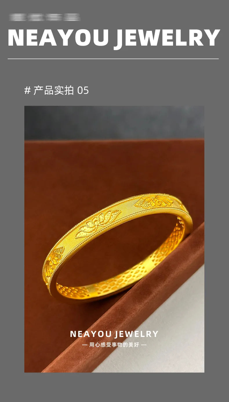 24k Gold Real 9999 Golden Broken Bingbing Bangles Flash Solid Bracelet Women's Temperament Fine Jewelry Set Ring Bracelet