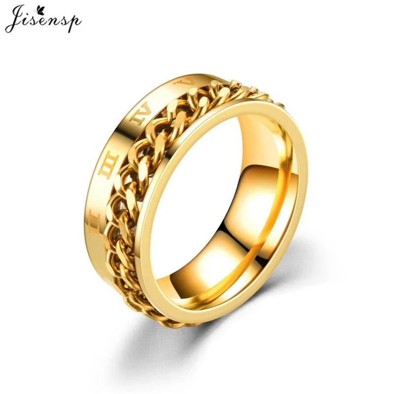 Stainless Steel Rotatable Chain Ring for Couples Jewelry Spinner Fidget Release Anxiety Ring Multifunctional Anillos De Ansiedad
