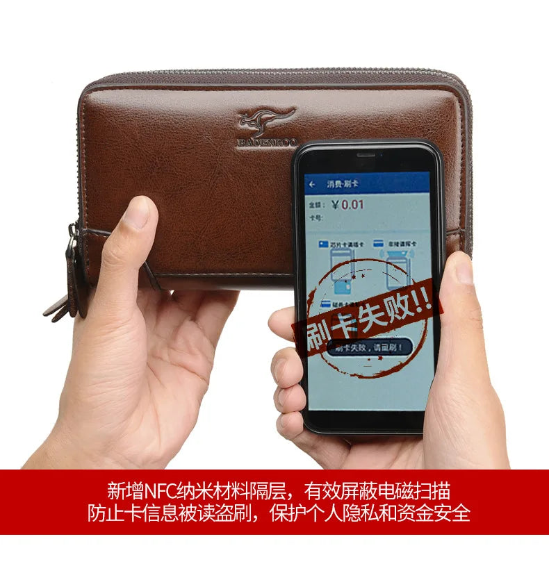High Quality Pu Leather Wallet Men's Long Zipper Wallet for Men RFID Blocking Business Clutch Bag Credit Card Holder Man Purse