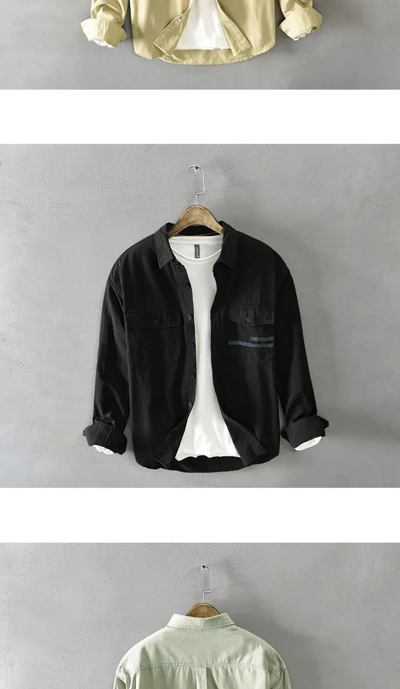 Brand Long-sleeved Shirts for Men in Spring and Autumn Hong Kong Style Casual Jackets Light and Mature Style Loose and Versatile