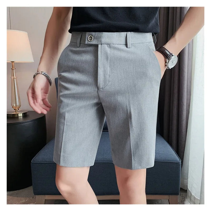 Suit Shorts Summer Men's Pants Straight-leg Casual Handsome Small Trousers Versatile Five-quarter Pants Loose Causal Chic Pants