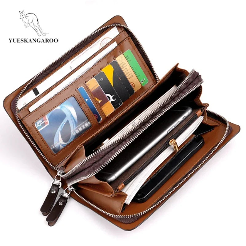 Men's Wallet Long Male Purse Vintage PU Leather Man Clutch Money Bag Wristlets Walets for Men 2025 Caibu Coin Card Holder Murse