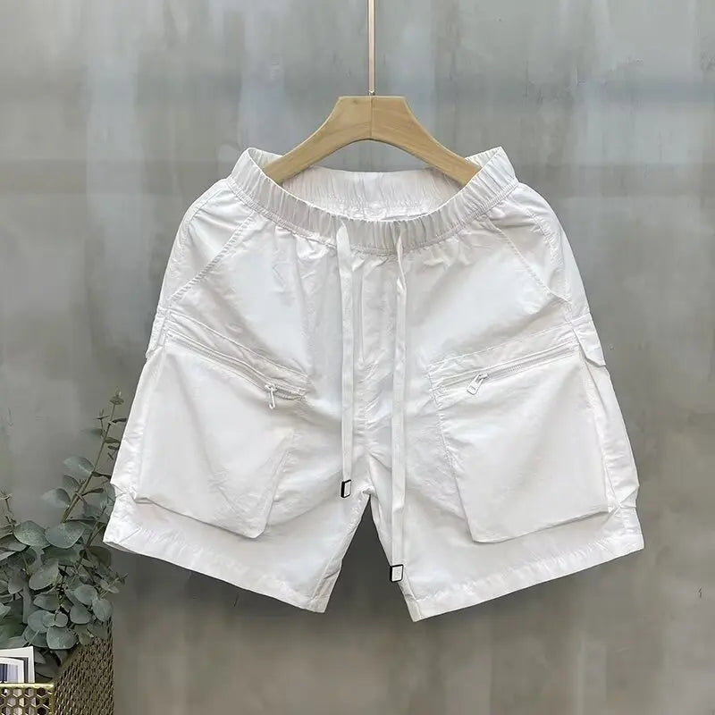 Casual Shorts Men Cargo Shorts Knee Length Pants Spliced Pockets Patchwork Loose Fit Drawstring Solid Sports Casual 2025