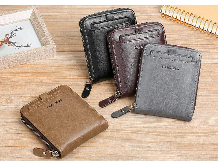 Men's Wallet Made of Leather Wax Oil Skin Purse for Men Coin Purse Short Male Card Holder Wallets Zipper Around Money Bag