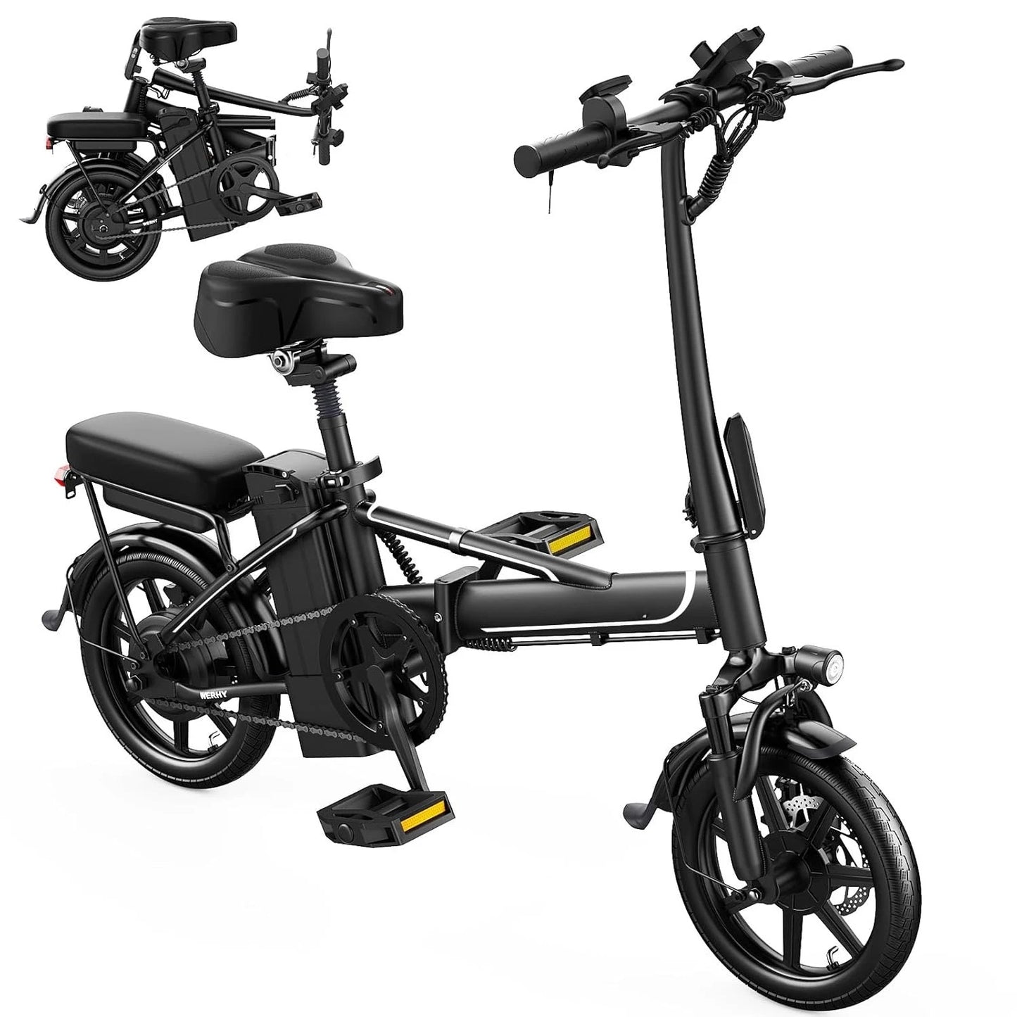 500W 22MPH Folding Electric Bike 14in 30-50Mi Range Pedal Assist Mini Ebike Custom