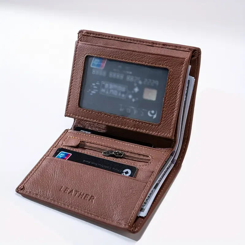 men's wallet Genuine Leather Wallets For Men Coin Purse Vintage Vertical Short  Credit Card Holder Money Bag Men's RFID wallet