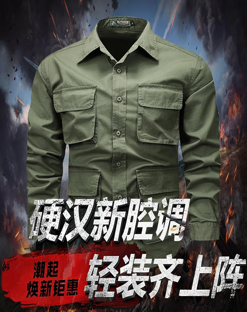 2025 new new men's long-sleeved shirt autumn and winter youth casual overalls fashion trend solid color shirt top
